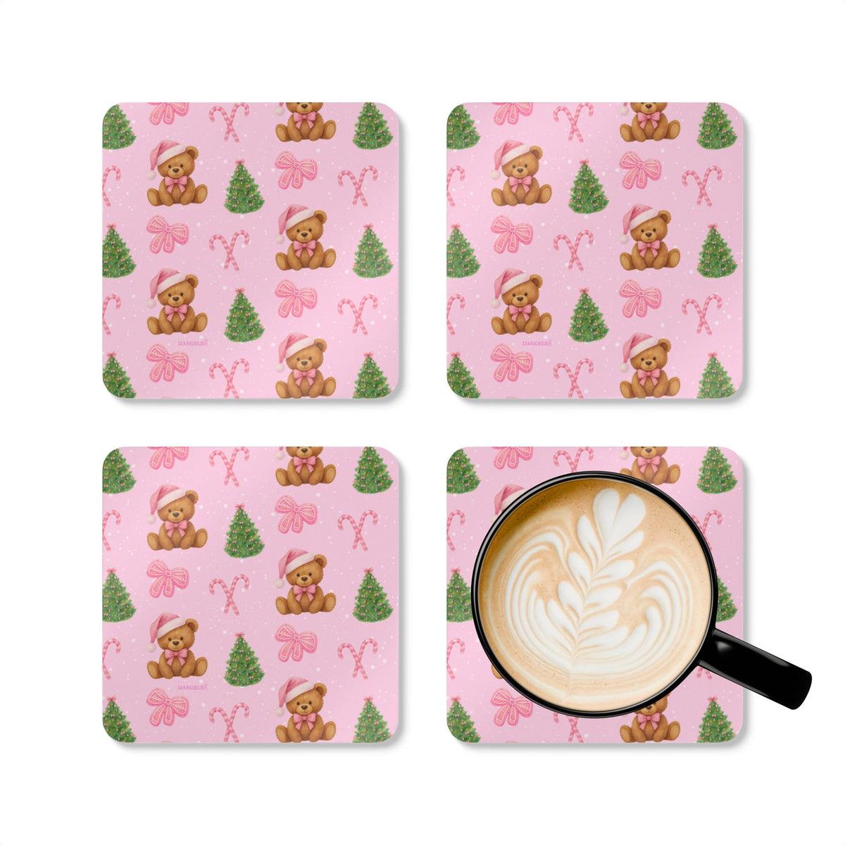 Pink bear Christmas Coasters (2)