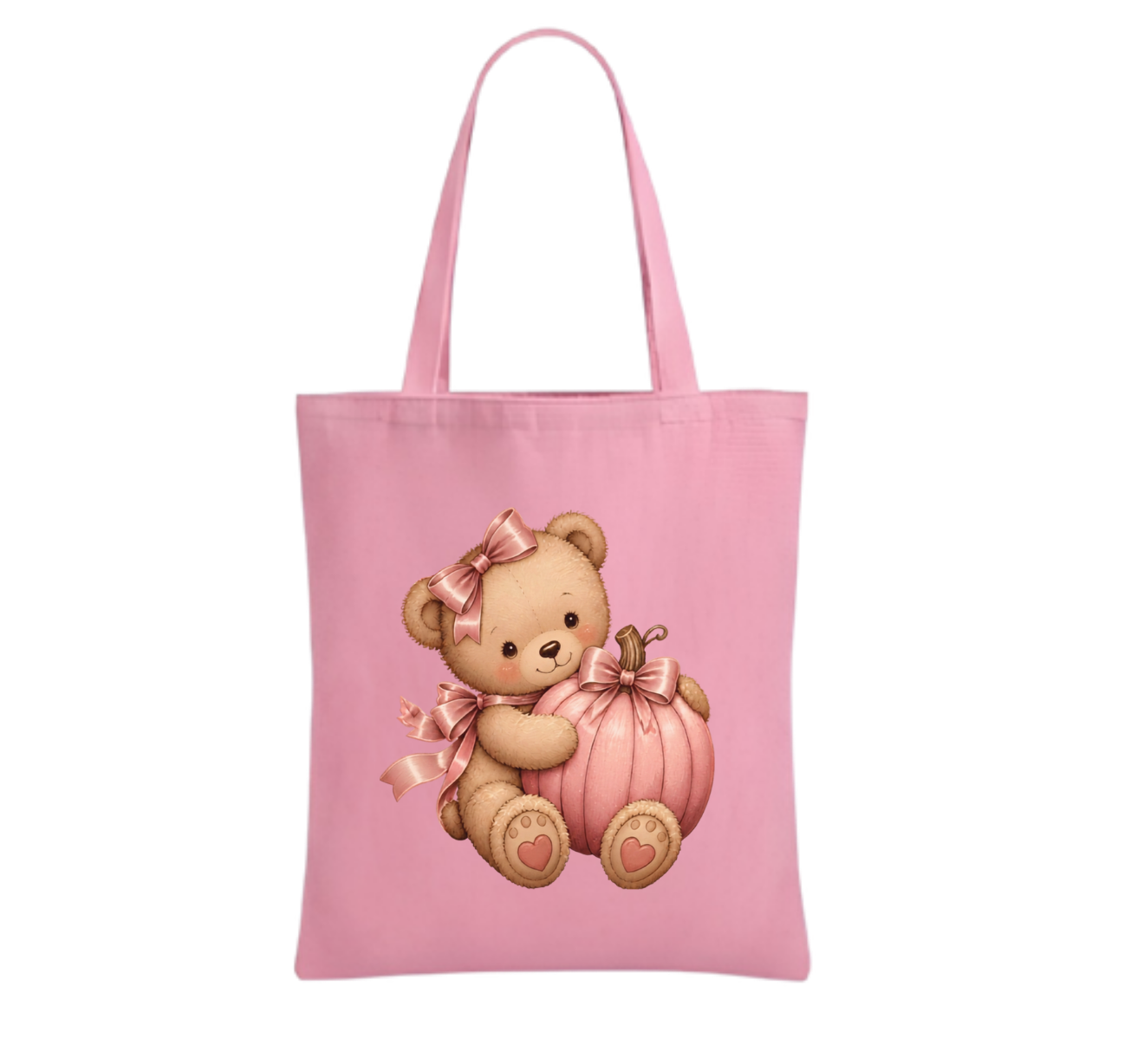 Pink Teddy Pumpkin Cotton Tote Bag