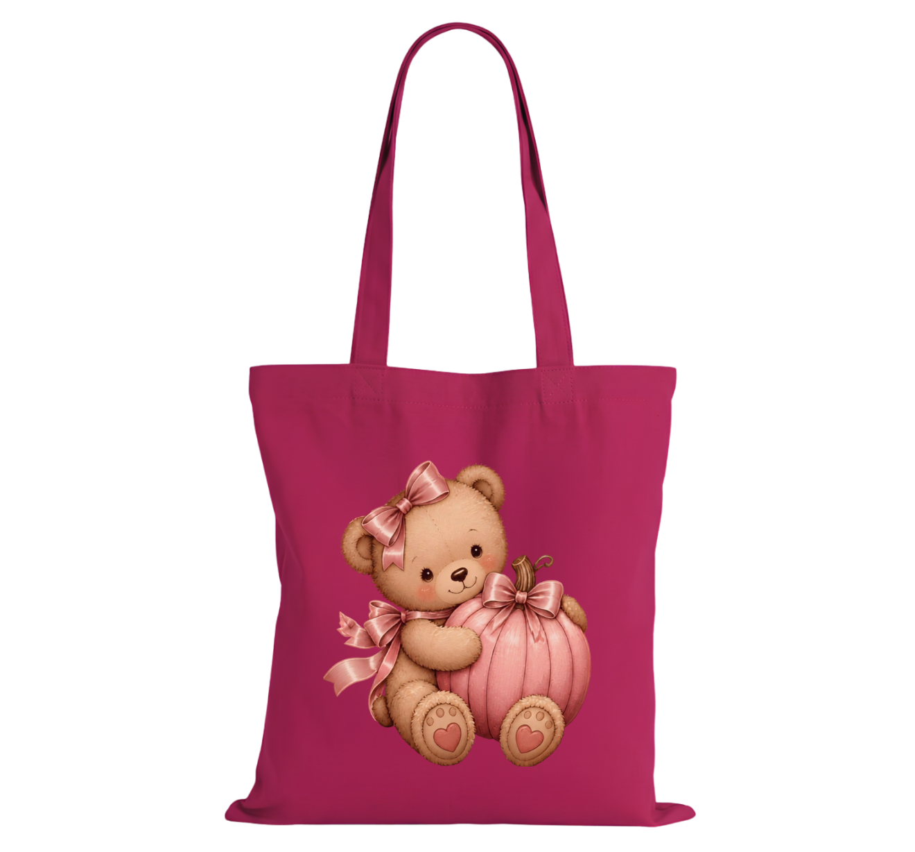 Pink Teddy Pumpkin Cotton Tote Bag
