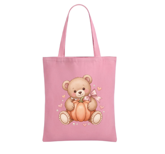 Teddy Pumpkin Cotton Tote Bag