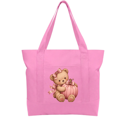 Pink teddy pumpkin Cotton Tote Bag