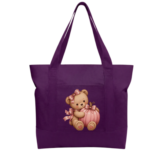 Pink teddy pumpkin Cotton Tote Bag