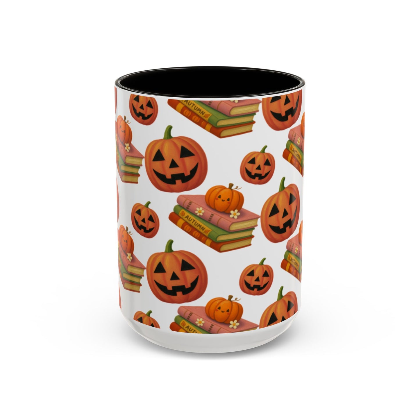 Books and pumpkin mug