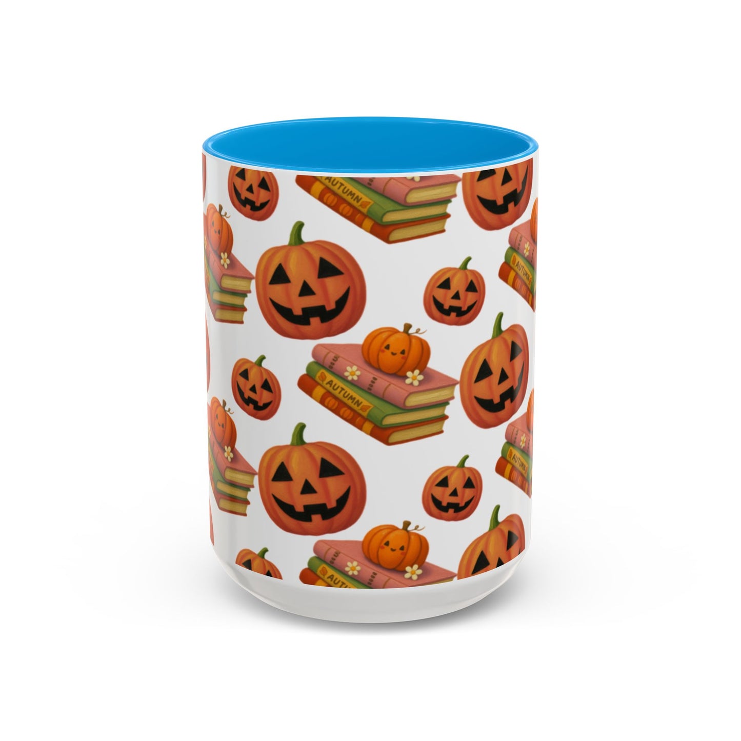Books and pumpkin mug