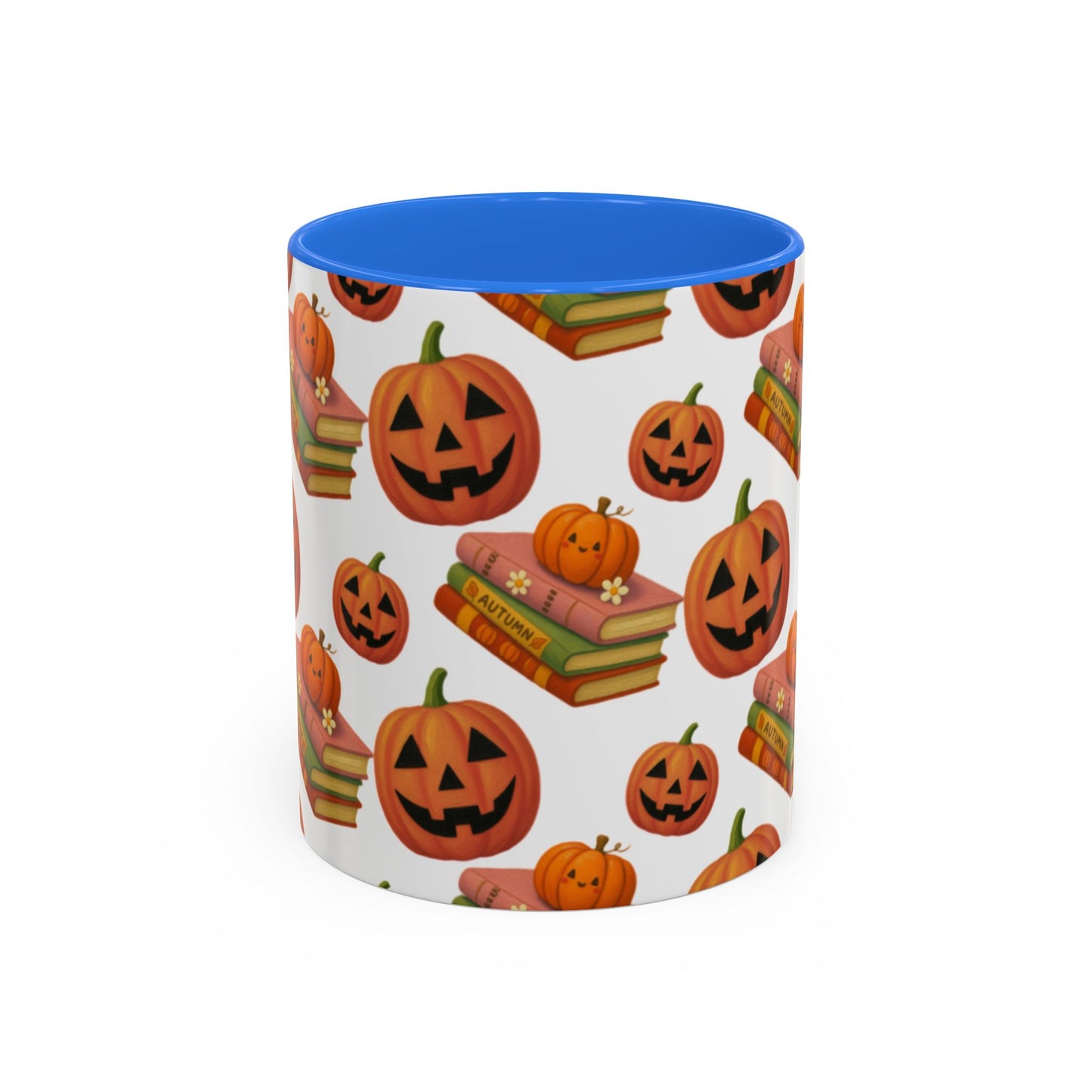 Books and pumpkin mug