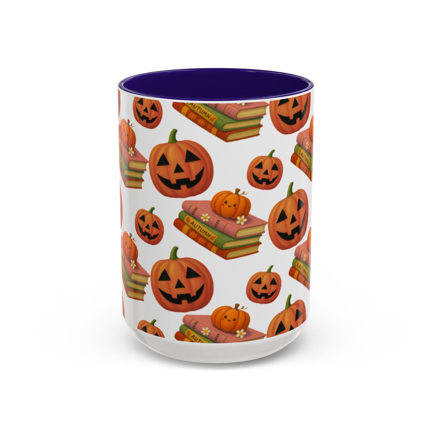 Books and pumpkin mug
