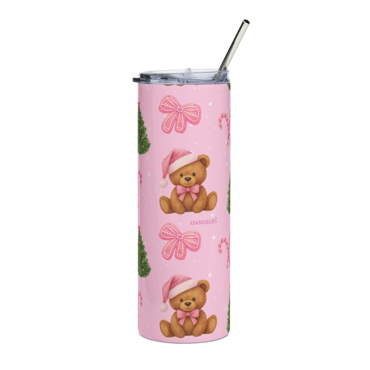 Pink bear Christmas + free straw topper