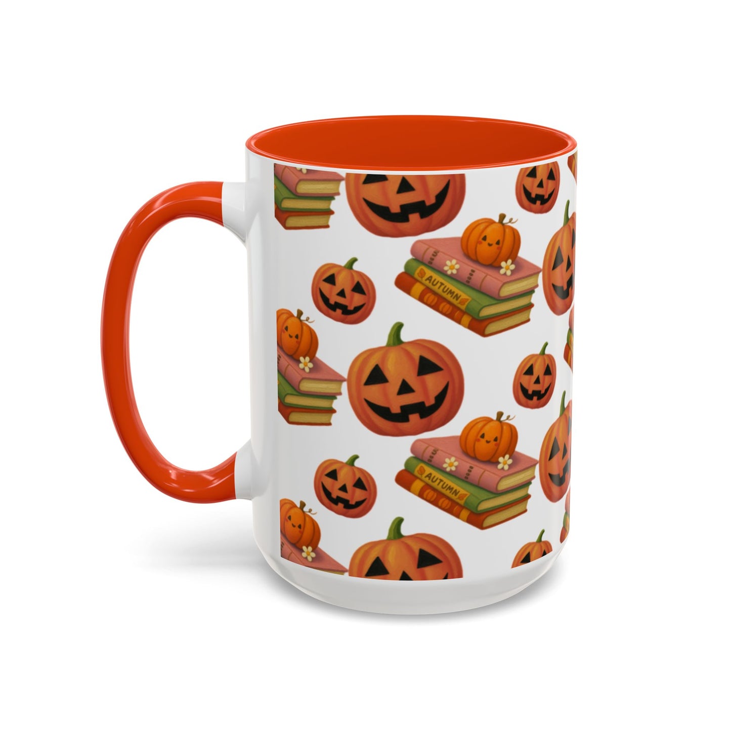 Books and pumpkin mug