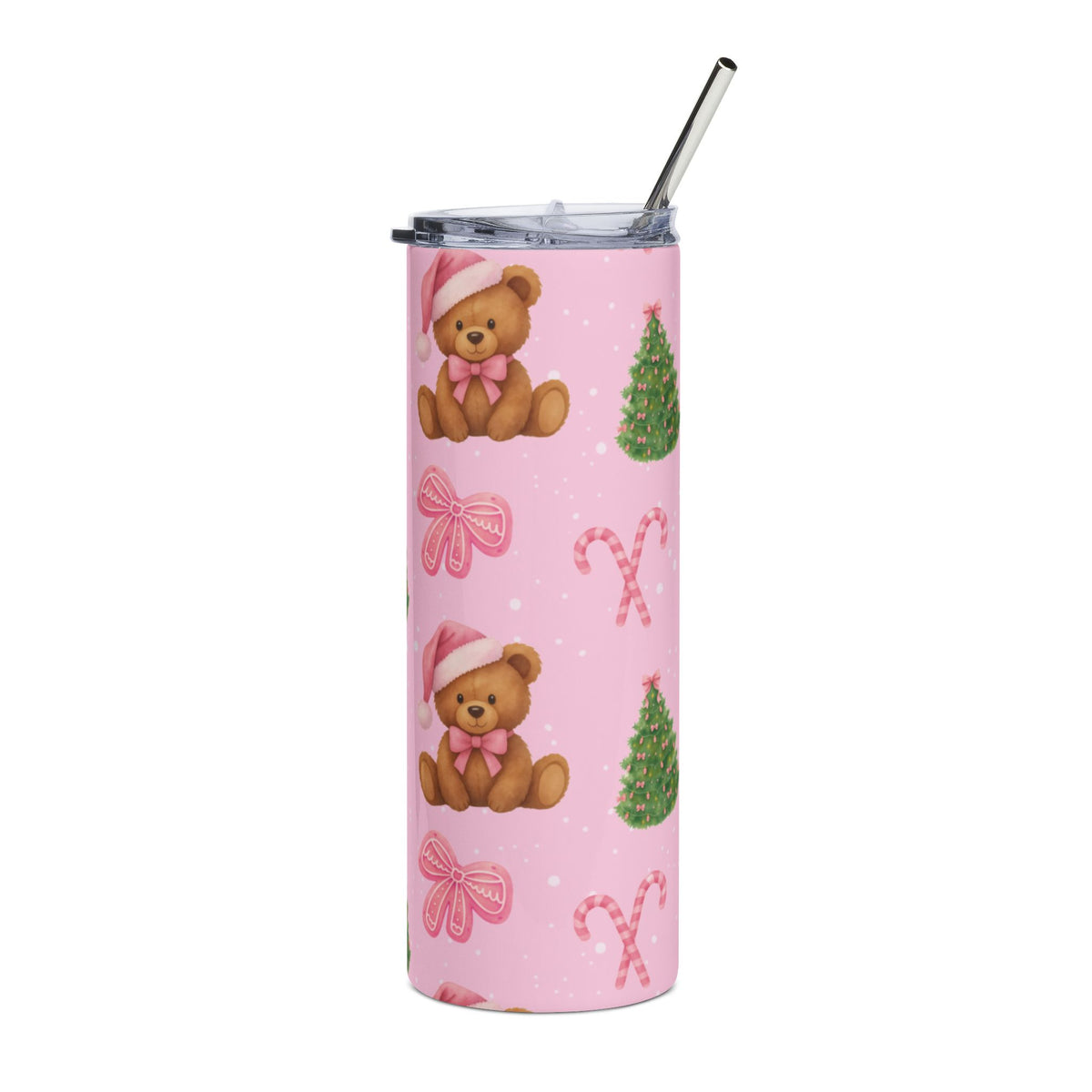 Pink bear Christmas + free straw topper
