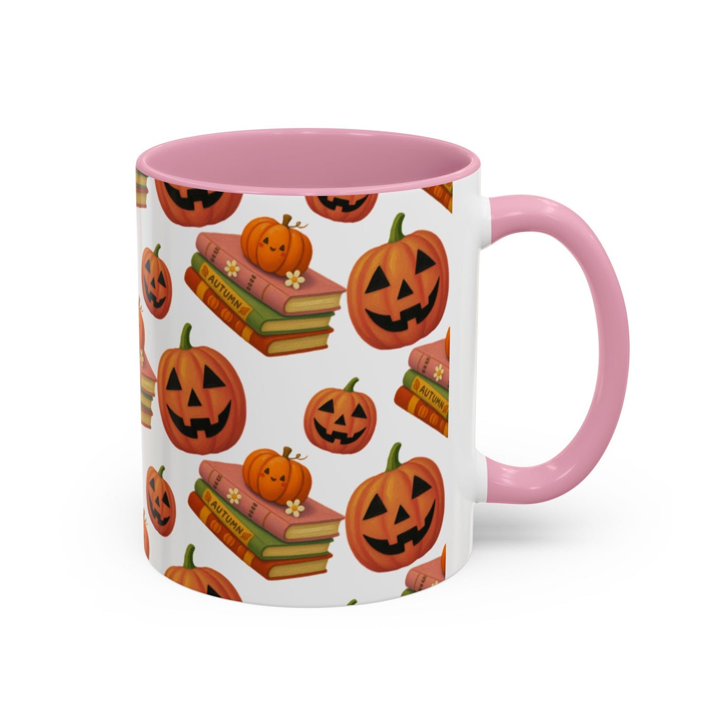 Books and pumpkin mug